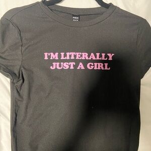 SHEIN Black Tee with Pink Slogan
